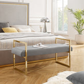 48" Gray and Gold Upholstered Velvet Bench
